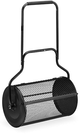 Relaxdays Esparcidor de Abono para Césped, Cesta de Rejilla 80 L, Dispensador Compost con Asa, 118 x 72 x 41 cm, Negro