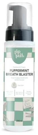 Tip Tail Puppermint Breath Blaster Dog Dental Mousse - Freshens Breath and Cleans Teeth, Prevents Plaque and Tartar, Easy to Use, Add to Water or Direct to Teeth, Fresh Mint (200 ml)
