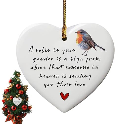 A Robin in Garden Heart Ornament,Robin Memorial Gifts,Bereavement for Loss Ornaments Ornament,Grave Ornaments,Garden Ornaments,Robin Ornaments,Robin Christmas Decorations,Headstones for Graves