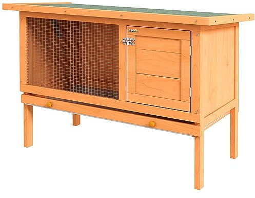 PawHut Kleintierstall Kleintierkäfig mit Bodenwanne Kleintierhaus wetterfest Meerschweinchenkäfig Tannenholz 90 x 45 x 65 cm Natur