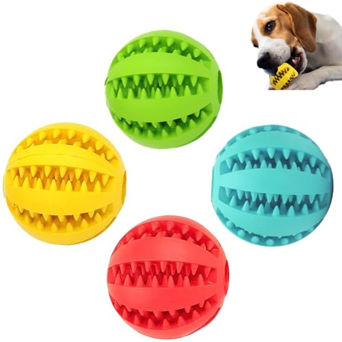UQMIQURA Lot de 4 balles pour chien - 5 cm - Balle robuste avec fonction de soin dentaire - Jouet résistant aux morsures - En caoutchouc naturel - Pour petits chiens