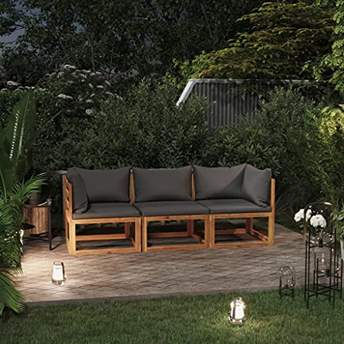Emmtore Akazienholz Massiv Gartenmöbel mit Auflagen Sofa Lounge Garten Garnitur Sitzgruppe Gartenset Sitzgarnitur Gartensofa Tisch,Dunkelgrau,2xEckteil+Mittelteil
