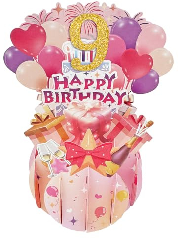 Happy 9th Birthday Pop Up Tarjeta para niña, 9 años de edad, idea de regalo de cumpleaños para hija, sobrina, novia, divertida tarjeta de felicitación 3D para 9º cumpleaños para ella