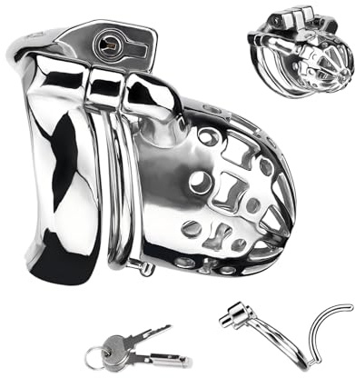 Cage de Chasteté pour Pénis avec Serrure Cachée et Anneau PA SM Sex Toýs Homme Chastity Cage pour Punir et Restreindre les Pénis Cage Chastetée en Acier Ioxydable et Respirant (A,55mm)