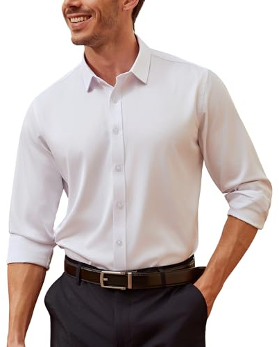 Mauro Kane Camicia Uomo No Stiro Manica Lunga - Camicia Elegante da Uomo con Una Lucentezza Tenue, Regular Fit Business Casual, Antipiega con Bottoni Bianca M