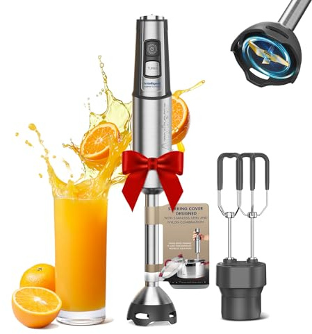 Anybear Immersion Blender 1100W, 2-in-1 Hand Blender with Beaters, 15 Speed & Turbo Hand Mixer, Copper Motor & Stainless Steel Body, Anti-Scratch Blade