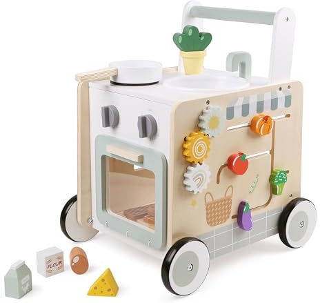 Bayer Chic 2000 - Andador de Madera con Cocina de Juegos, Colorido, Andador, con Juguete de motricidad, Caminante de Actividad con Cocina Infantil