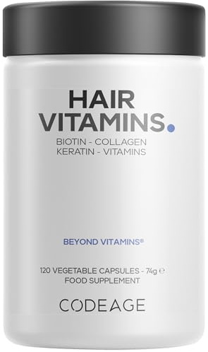 Codeage Hair Vitamins 10000 mcg Biotin, Keratin, Collagen, Vitamin A, B12, C, D3, E, Zinc, Turmeric, Probiotics, Enzymes - Hair Care Support - Healthy Hair Supplement Pills - 120 Capsules