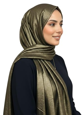 janisramone® Shimmer Hijab Women Scarf Soft Viscose Head Scarf, Lightweight Smooth Shiny Head Wrap, Breathable Muslim Casual Ladies Shawl 160x70cm