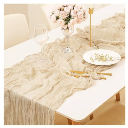 GIDWRIY Chemin de Table Mousseline 90 X 300 CM,Chemin de Table Mariage en Étamine,Cheesecloth Table Runner Boho,Nappe Centre de Table Decoration,Chemins de Tables BohèMe Champêtre pour Anniversaire