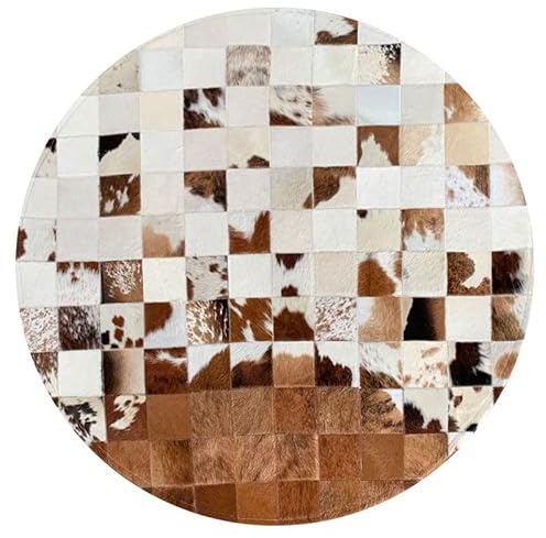 Suixtil Alfombra de diseño 100% Piel Vaca, Redonda, Gruesa y Duradera, antiestrés, decoración for Dormitorio, Cuero ecológico, Grande, Hecha a Mano for Sala Estar