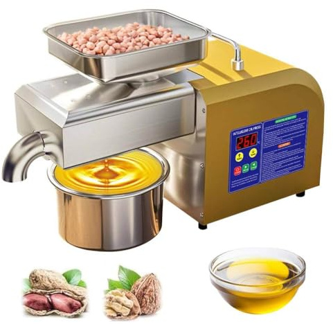 HSSTYLE Pressa per Olio in Acciaio Inossidabile, per Olio Biologico, Estrazione a Caldo/a Freddo, Automatica, per Uso Domestico e Commerciale.