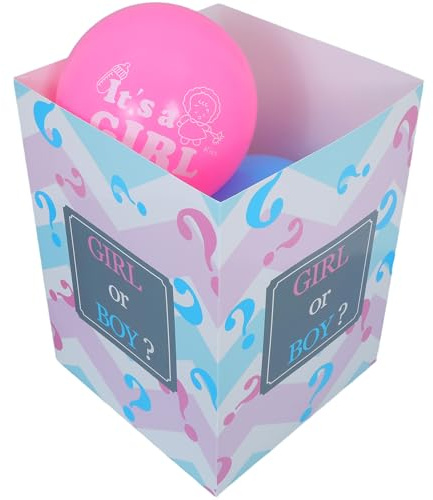 HIAKDOFT Caja de Globos para Fiesta Revelación de Género 30X30X40 CM con 5 Globos Azules Decoración para Shower y Niña Accesorios para Fotos y Cumpleaños