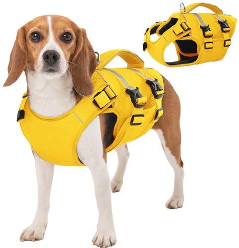 Kuos flytväst hund, medium, hundflytväst med handtag, gul L