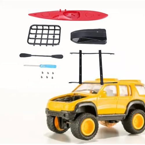 LICAEVEY RC Car Upgrade Accessories, Roof Rack with Luggage Box and Canoe Set for Remote Control Model Vehicle, Cool Decoration Kit with Installation Screws