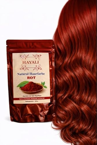 Hayali Natural Haarfarbe. Henna Haartönung, 100g, Chemiefreie Haarfarbe, Grauhaarabdeckung. Anti-aging. Organic. Vegan. حناء (Rot)