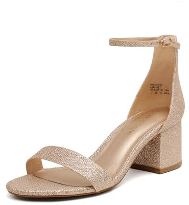 DREAM PAIRS Womens Bridal Sandals Ladies Mid Low Block Heels Sandals,Gold/Glitter Size 5.5 UK, Low-Chunk