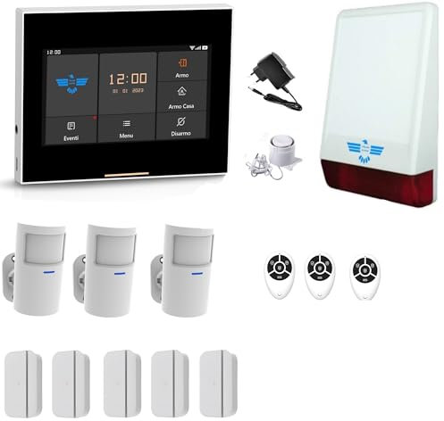 ITALIAN ALARM - Allarme Casa Senza Fili WiFi con Sirena Esterna, Kit Antifurto Casa Wireless, Sistema Sicurezza Completo con APP, Supporta Sim Gsm 4G. Già Configurato, Videotutorial, Assistenza Italia