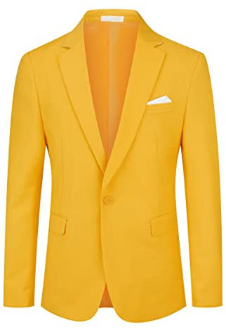 YOUTHUP Herrkavaj Slim Fit Formell Kostymjacka Casual 1 Knapp Elegant Jackor, Gul, XS