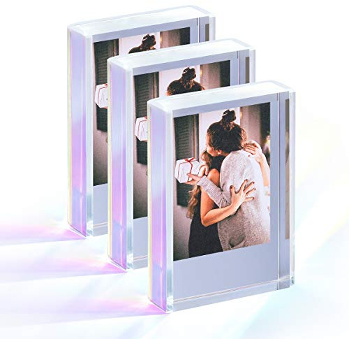 Instax Mini Picture Frames for Polaroid & Fujifilm Instax Mini Camera/ Printer Film, 2x3 Cute Polaroid Photo Frame, Tabletop Small Picture Display Holder for Instant Photo, Iridescent Acrylic, 3 Pack