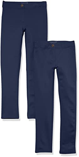 Amazon Essentials Pantalón de Uniforme de Punto Ponte con Corte Ajustado Niña, Pack de 2, Azul Marino, 6-7 años