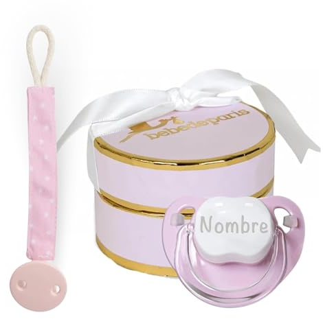Chupete Personalizado 0 a 6 Meses con Nombre | Cadena Chupete Bebe | Regalo Bebe Recien Nacido Niña | Tetina de Silicona Sin BPA | Suave Cómodo y Seguro | Caja Regalo de Lujo (Rosa) | BebeDeParis