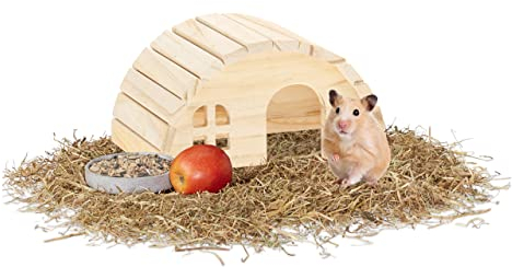 Relaxdays Hamsterhaus aus Holz, Käfigzubehör für Zwerghamster & Mäuse, HBT: 10 x 18,5 x 13 cm, Hamster Häuschen, Natur