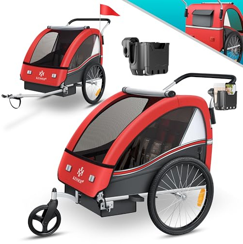 KESSER® Remolque para niños, Remolque para Bicicletas Sport-RX, 2 en 1, función Jogger, Remolque para Bicicletas para niños + cinturón de Seguridad de 5 Puntos, Rueda Delantera 360°