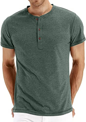 Hisir Henley Camisa Hombres Verano Clásico Algodón Manga Corta Botón Camisa Casual Camisetas para Hombres