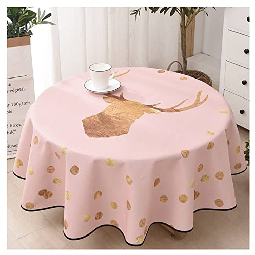 Tischdecke Zum Selbersticken Decken Auf Tisch Hirsch Und Punkte Abwischbare Tischdecke Esstisch Tischtuch Orientalisch Rosa Braun Tischschutz Dekoration Round-130Cm