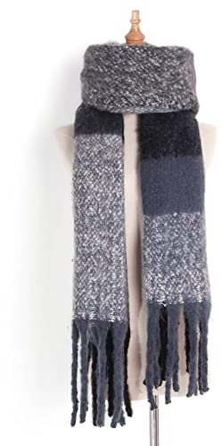 HGJH Schal Groß,Damen Kontrastierender Dicker Quastenschal Modeschal Wildes Gitter Schwarz Grau Breitenschal Eleganter Damen Dicker Trend Weihnachtsschal Für Damen Warmer Schal