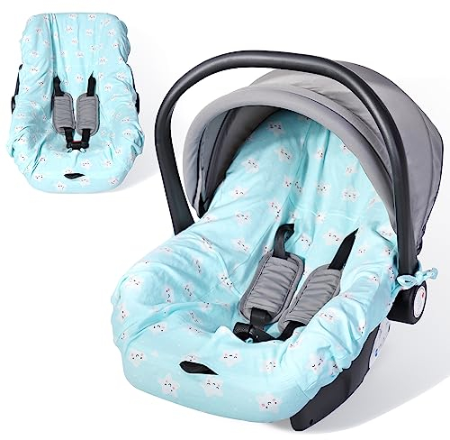 Orzbow Universal Bezug für Babyschale,Schutzbezug aus 100% Baumwolle,Perfekter Passform für Babyschale (z.B. Maxi Cosi,CabrioFix,Pebble),Atmungsaktiv gegen Schwitzen, Maschinenwaschbar (Blaues)