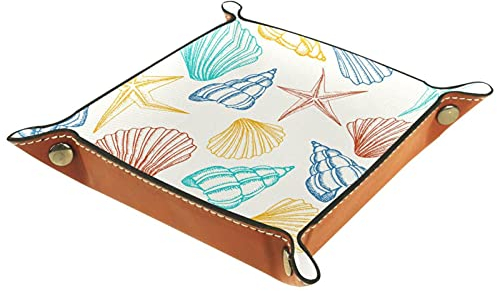 suojapuku Ledertablett,Leder Muscheln Farbe Seestern Muschel Tablett,Taschenleerer Tablett für Aufbewahrungsschlüssel-Münzen-Schmuckuhr