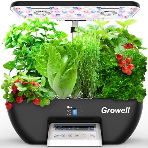Hydroponics Growing System Kit, 17 Pods Herb Garden with 102 28W Full-Spectrum Grow Lights & 2 Fans, Indoor Garden with Water Pump, 10L Water Tank, Auto Timer, Height Adjustable (Black & White)