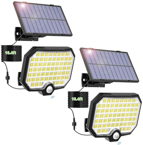 Solar Lights Outdoor, 252 LED Solar Security Lights Outdoor Motion Sensor, 3 Modes Solar Powered Flood Lights, IP65 Waterproof Split Garden Lights Solar Pir Wall Lights for Outside Shed Garage【2 Pack】