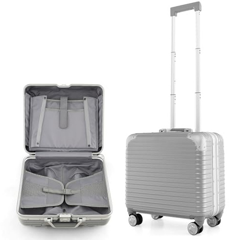 COSTWAY 16 Carry on Suitcase, Lightweight Hard Shell Suitcase Cabin Luggage with TSA Lock, Laptop Compartment & 4 Spinner Wheels, Airline Approved Small Hand Luggage Case for Business Travel, Sliver
