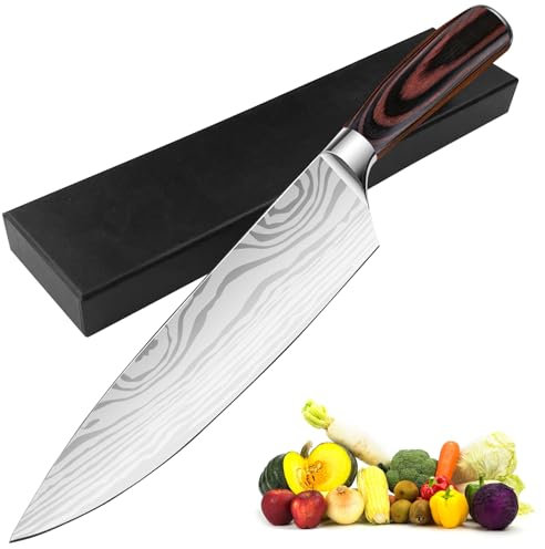 WinGluge Coltelli da Cucina Professionali, 8 Pollici Coltello Giapponese, Acciaio Inox Chef Knife, Acciaio Damasco Spelucchino, Mannaia da Macellaio Multiuso, Per Sushi, Carne, Verdura, Frutta
