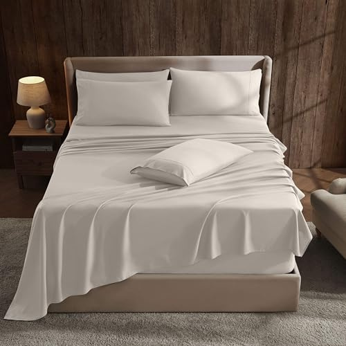 Hearth & Harbor Extra Deep Pocket Sheet Sets, Luxury Soft 6 Piece Bed Sheet Set Fits Mattress 18-24 Inches - Queen, Linen
