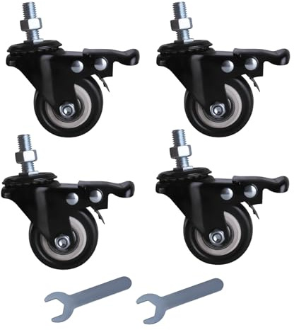 CNCYEAH 4 Stück Lenkrollen 50mm mit Bremse, M10× 25mm,2 Zoll Möbelrollen mit Bremse,Transportrollen 360° Drehung bis 280KG, Rollen für Möbel,Rollen mit Gewinde