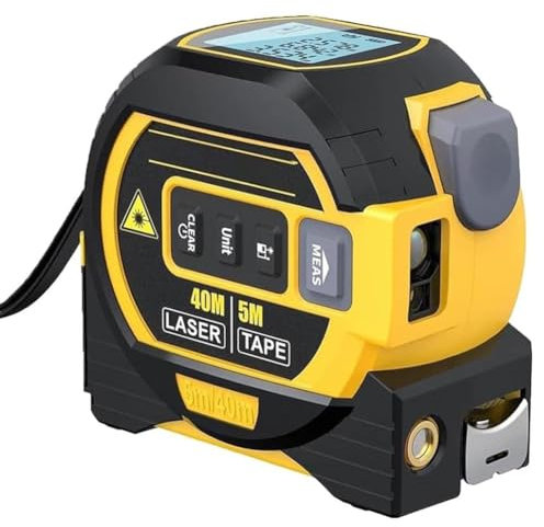Telemetro Laser 3 in 1, Metro a Nastro Laser Digitale, con Display LCD, Metro a Nastro da 5 M, Portata Laser 40/60 M, Mirino Laser, per Decorazione di Interni, Misurazione della Casa