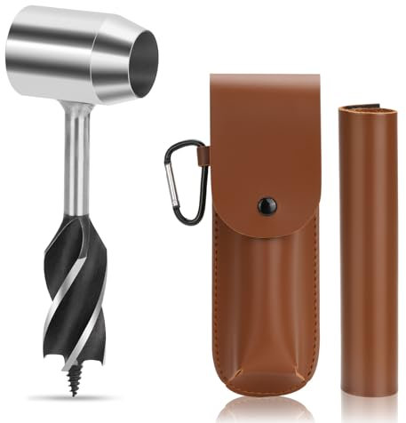 Nutmanel Taladro Manual Bushcraft, Taladro Manual de Carpintería para Exteriores, Herramienta De Supervivencia Para Taladro De Mano, con Funda de PU, para acampar, Bushcraft y mochileros al aire libre