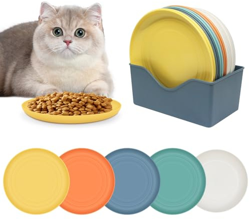11 Piezas Comedero Gato, 5 Colores Cuencos para Gatos PP Material Platos para Gatos de Patas Cortas, Perros y Mascotas