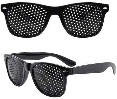2 Stück Rasterbrille für Augentraining, Raster-Brille Augentrainer Lochbrille Raster Multidot Brillen, Lochrasterbrille Pinhole Glasses Multi Dot Brille für Sehvermögen-Verbesserung (Schwarze)