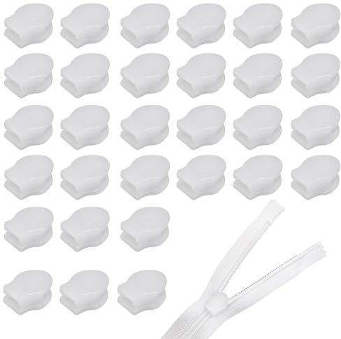 FunWorth Reißverschluss Schieber Set 30 Stück, Universal Ersatz Zipper 3-4.5mm für Nylon Reißverschlüsse, Bettwäsche Reißverschluss Reparatur Kit für Bettwäsche, Kleidung, Taschen, Weiß
