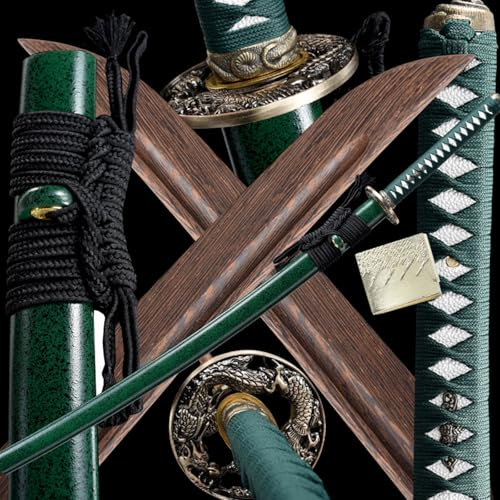 HJHUUA Grüne Katana-Schwerter aus Holz,natürliches Palisander-Samurai-Schwert,handgefertigtes Bokken für Kendo-Training,Geschenke,Dekoration,Cosplay,Requisiten – 103 cm