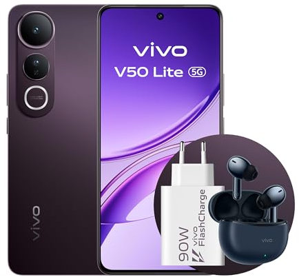 VIVO V50 Lite 5G Smartphone, 8G+256G, bundle con caricabatterie e TWS 3e, schermo P-OLED da 6,77, 120Hz, fotocamera principale Sony 50MP + fotocamera ultra grandangolare da 8 MP, batteria da 5200 mAh
