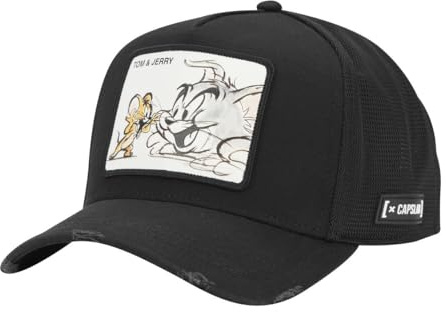 Capslab Snapback Cappellino da uomo e donna, berretto Trucker Tom & Jerry, regolabile, Nero , Taglia unica