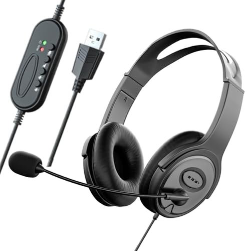 Auriculares para centros de Llamadas,Auriculares estéreo con micrófono con cancelación de Ruido - Adecuado para Zoom Skype Office Call Center Home, podcasting, Juegos, Trabajo Remoto, co