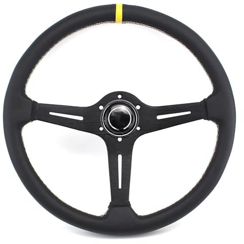 Volante Deportivo,Volante Coche Volante de Cuero Todoterreno de 15 Pulgadas y 380 mm for Coche, Modificado, for competición, con Herramientas(1)