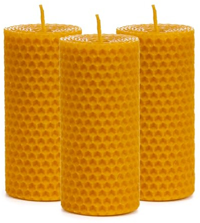 KERC - Velas de Miel - 10 Estilos, (3) Enrollada 10x5cm. 100% Ecológicas y Artesanales. 33h Aprox. de Luz para Purificar Espacios, Hacer Ritual, Decorar y Obsequiar - Velas Decorativas, con AROMA.